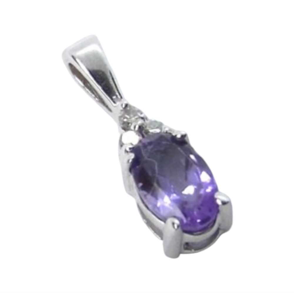 10K Amethyst Oval & Diamond Gold Pendant